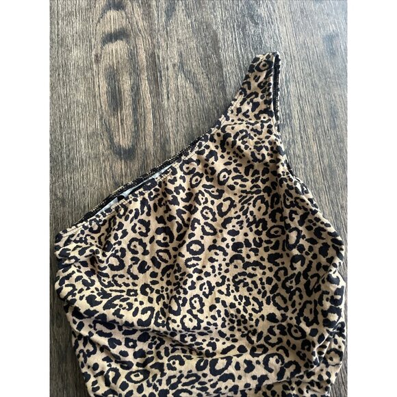 Urban Outfitters Women's Leopard Cheetah One Shoulder Tank Ruched Size Small - Picture 3 of 7